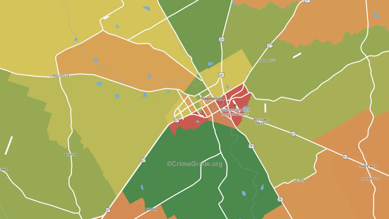 Erath County, TX Map of Drug-Related Crime Rates