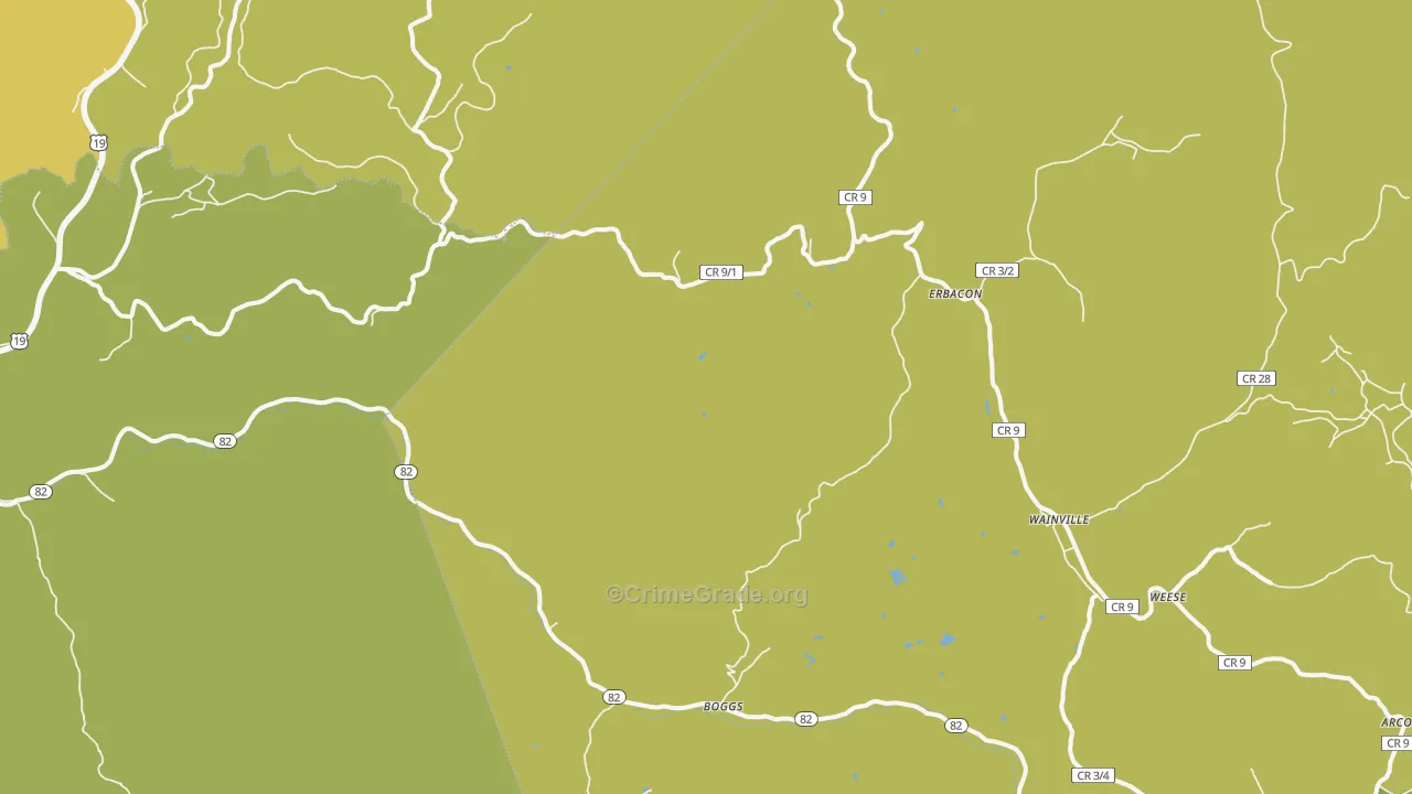 Erbacon, WV Map of Drug-Related Crime Rates