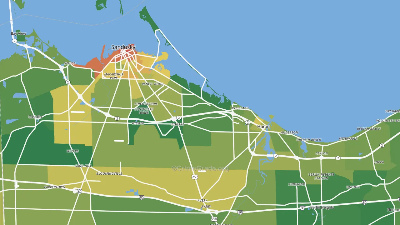 Erie County, OH Map of Drug-Related Crime Rates