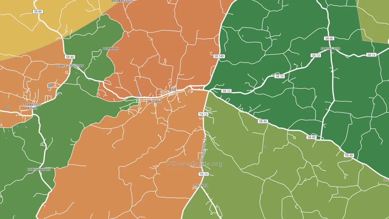 Erin, TN Map of Drug-Related Crime Rates