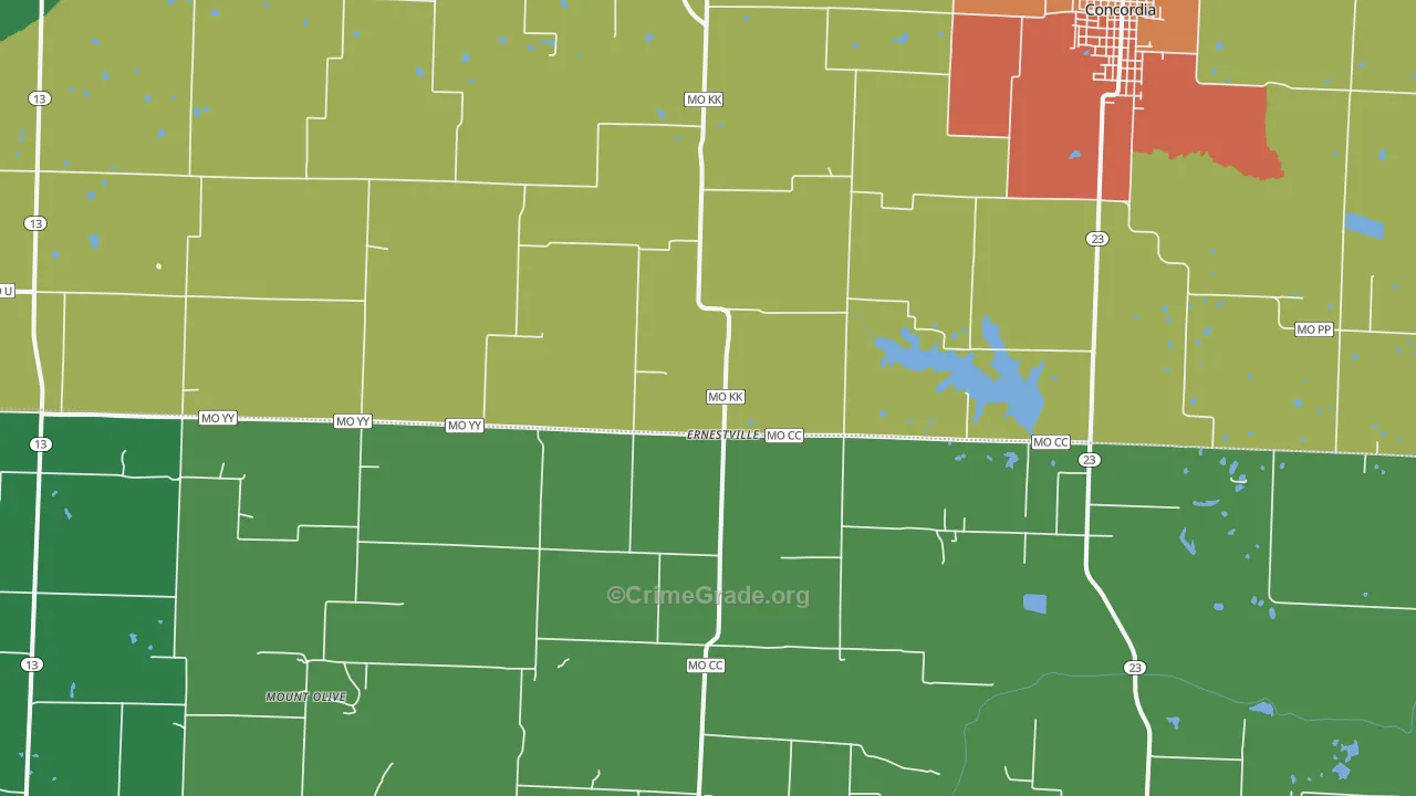 Ernestville, MO Map of Drug-Related Crime Rates