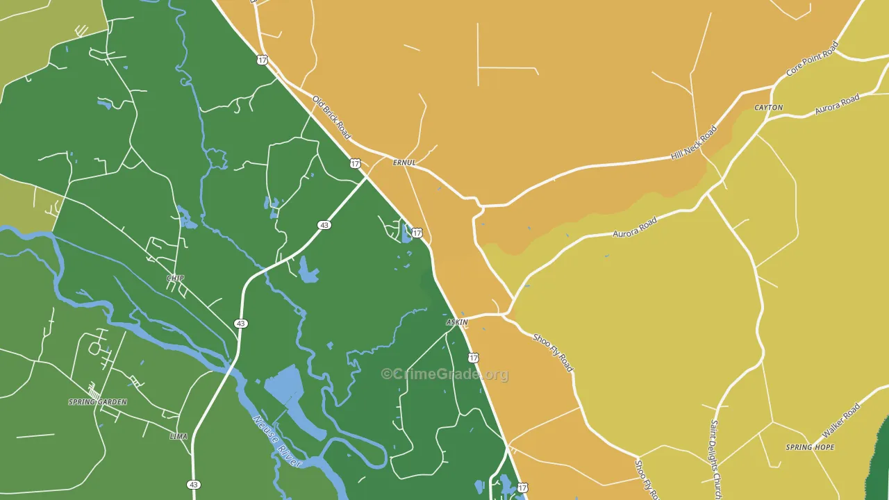 Ernul, NC Map of Drug-Related Crime Rates