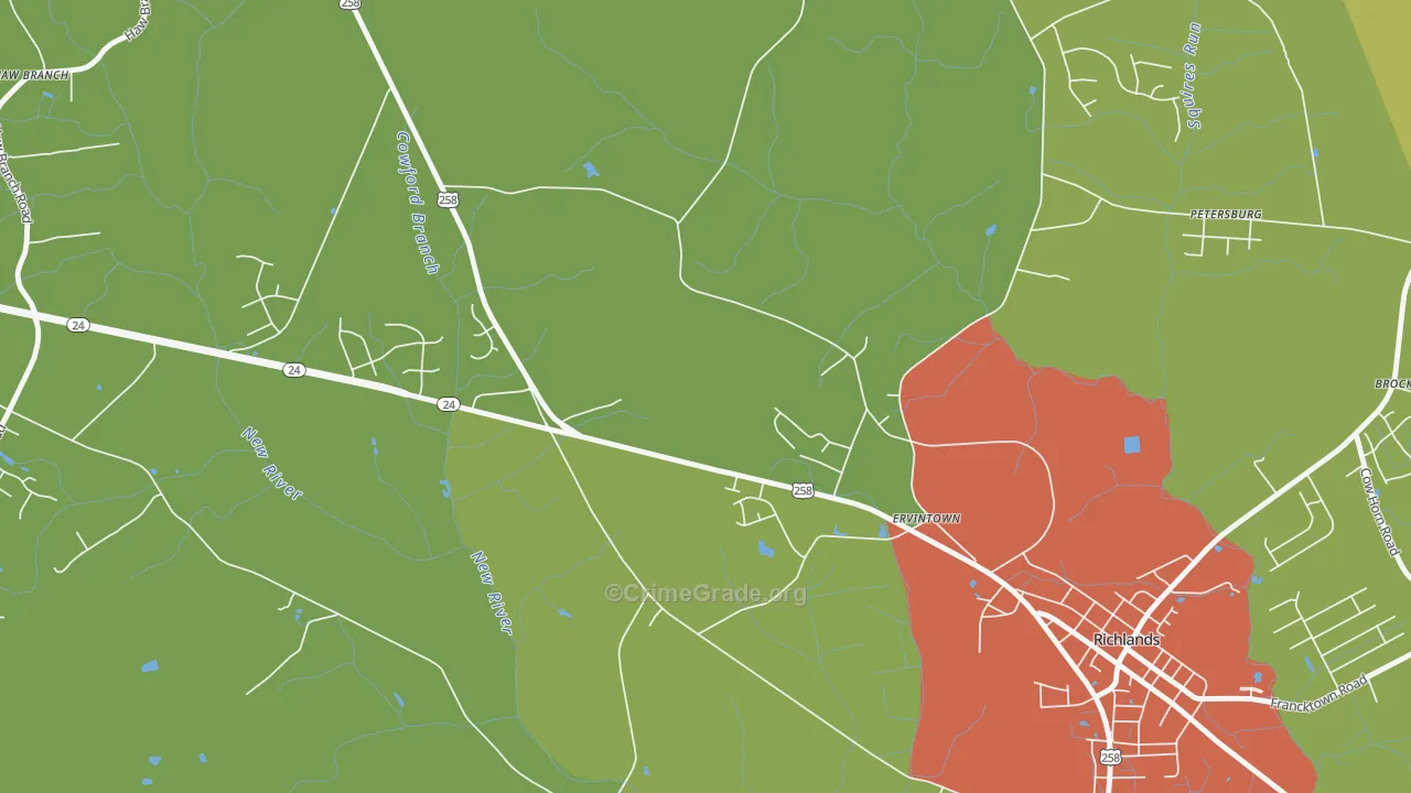 Ervintown, NC Map of Drug-Related Crime Rates