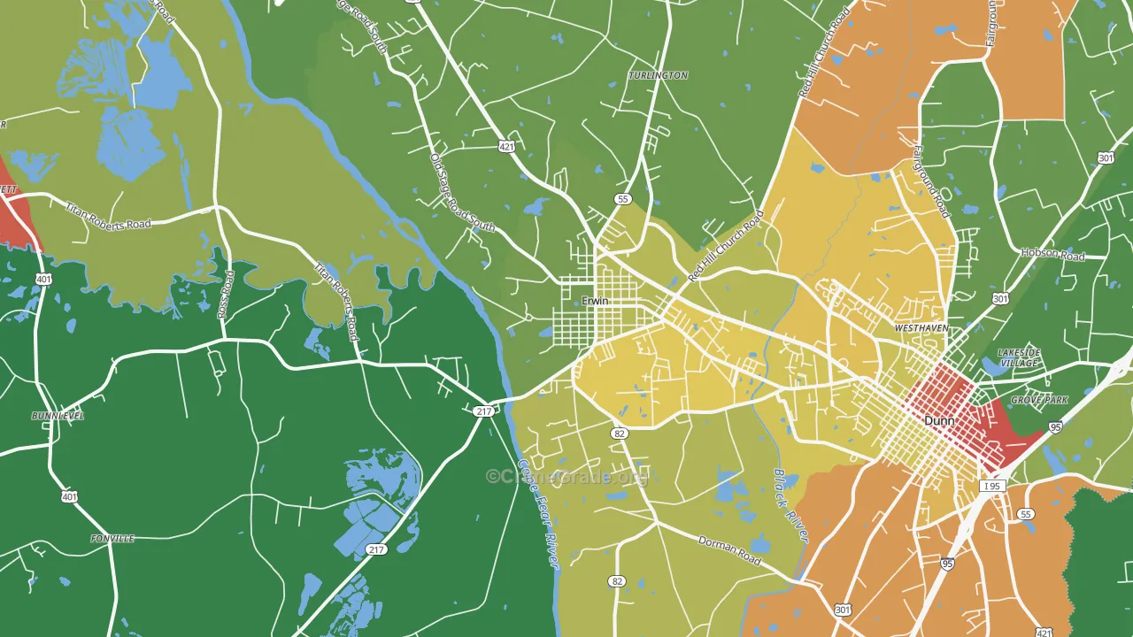 Erwin, NC Map of Drug-Related Crime Rates