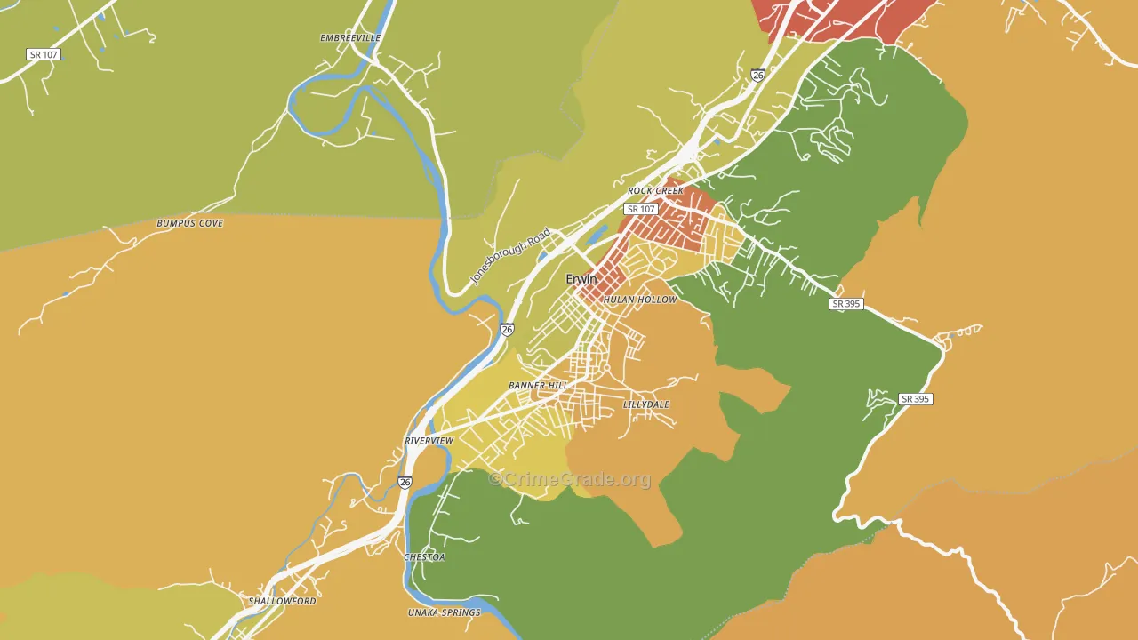 Erwin, TN Map of Drug-Related Crime Rates