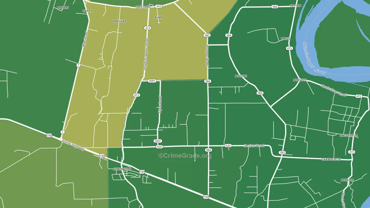 Erwinville, LA Map of Drug-Related Crime Rates
