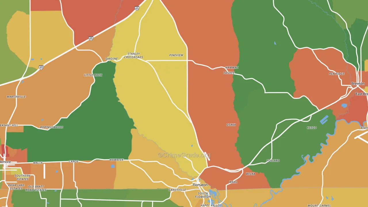 Escambia County, AL Map of Drug-Related Crime Rates