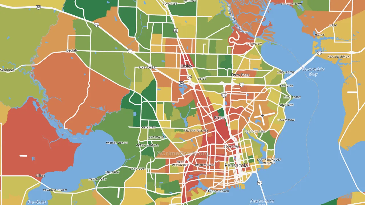 Escambia County, FL Map of Drug-Related Crime Rates