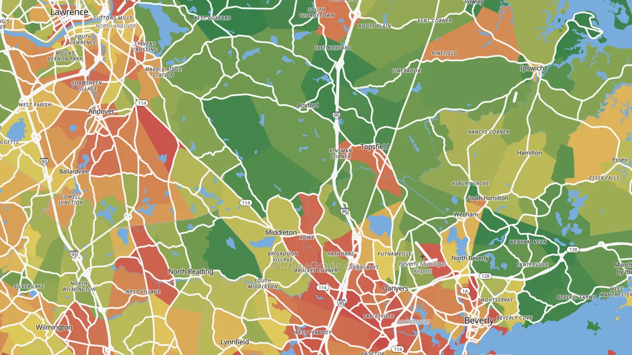 Essex County, MA Map of Drug-Related Crime Rates
