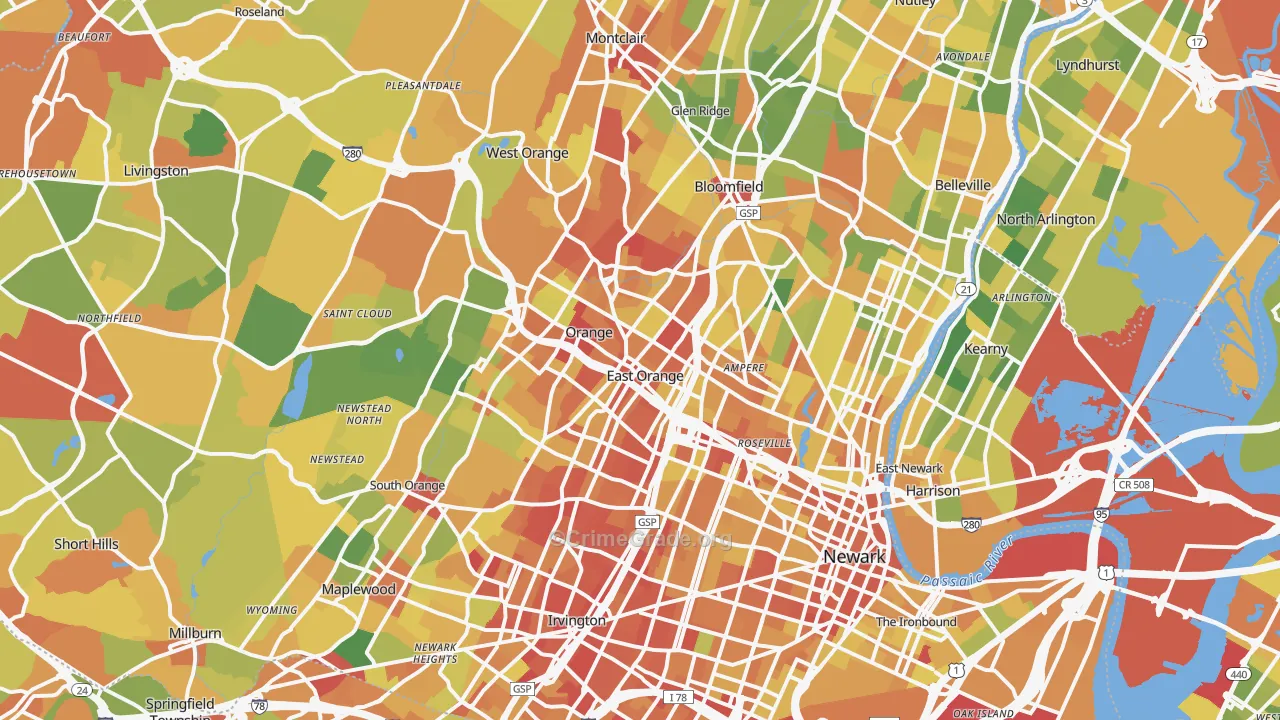 Essex County, NJ Map of Drug-Related Crime Rates