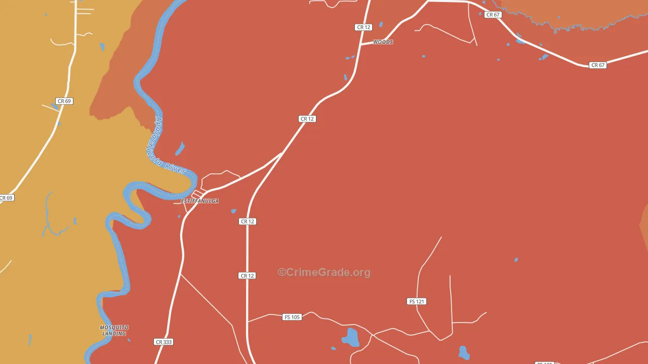Estiffanulga, FL Map of Drug-Related Crime Rates