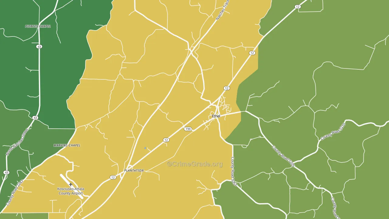 Ethel, MS Map of Drug-Related Crime Rates