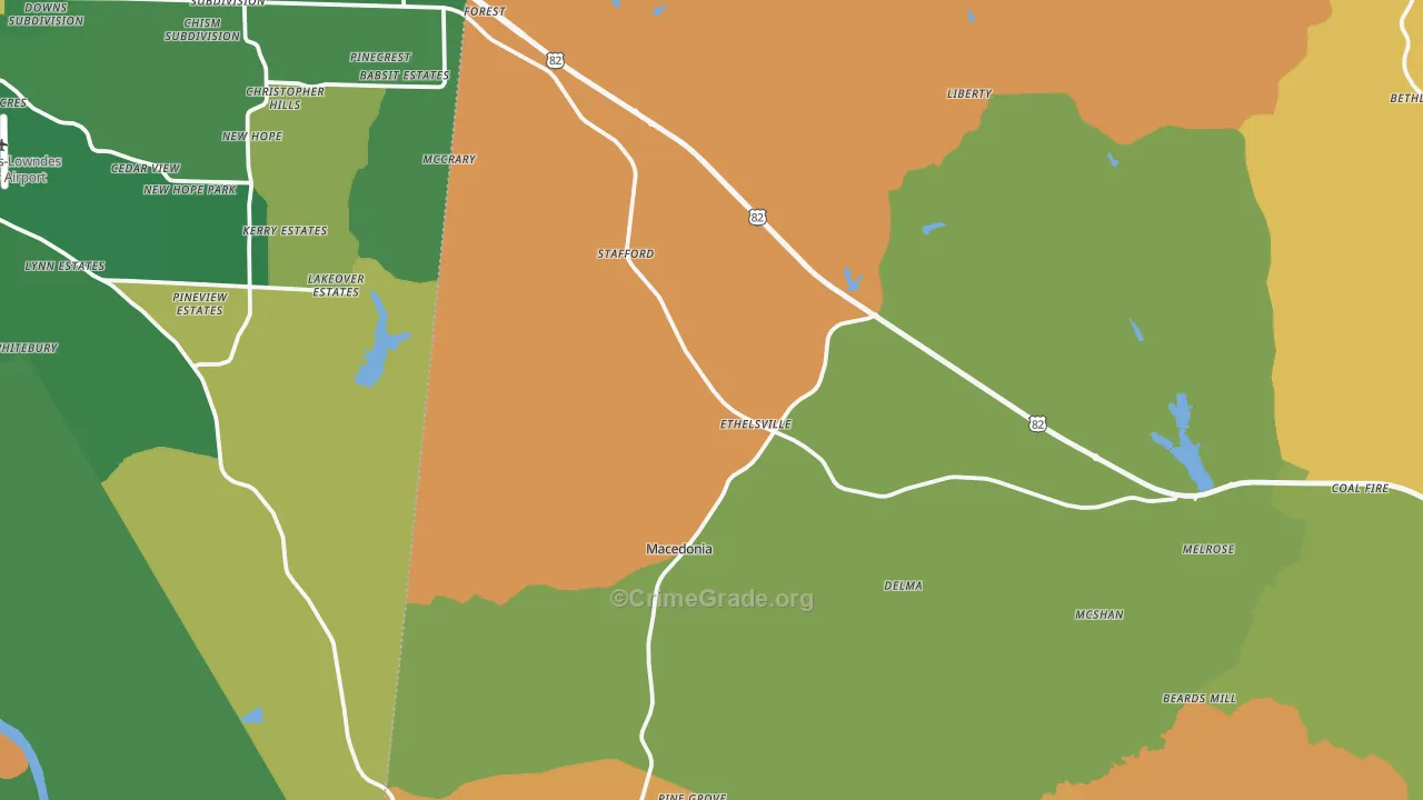 Ethelsville, AL Map of Drug-Related Crime Rates