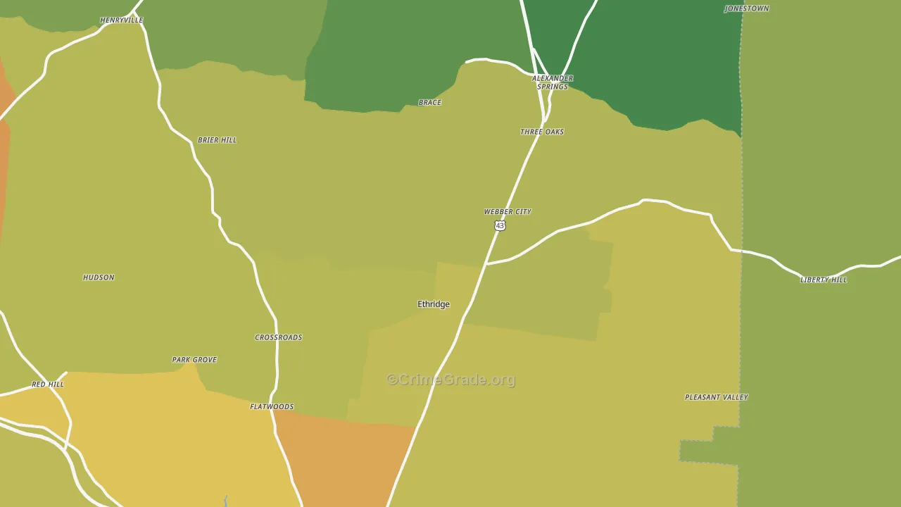 Ethridge, TN Map of Drug-Related Crime Rates