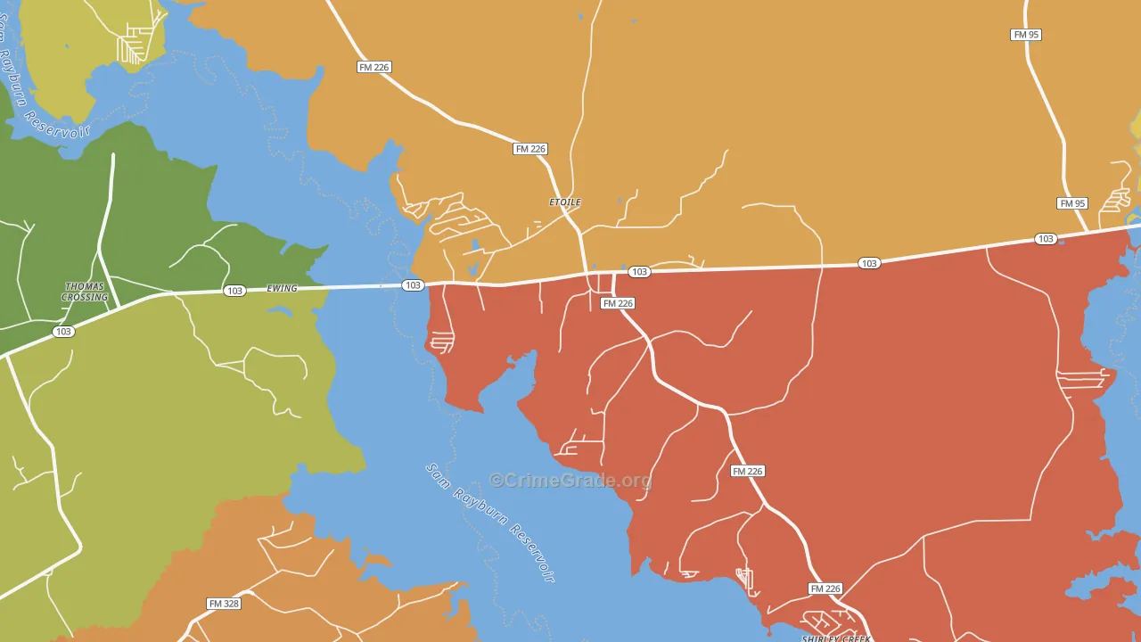 Etoile, TX Map of Drug-Related Crime Rates