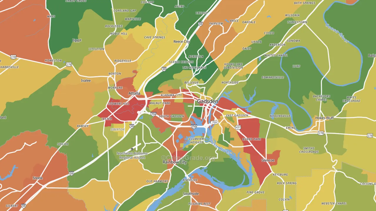 Etowah County, AL Map of Drug-Related Crime Rates