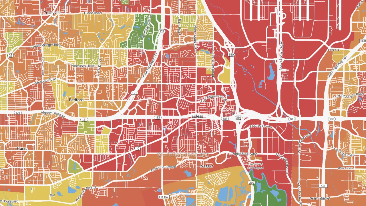 Euless, TX Map of Drug-Related Crime Rates