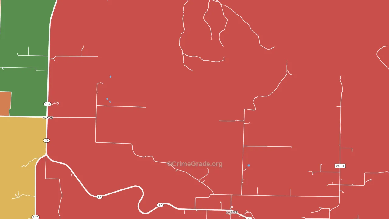 Eunice, MO Map of Drug-Related Crime Rates