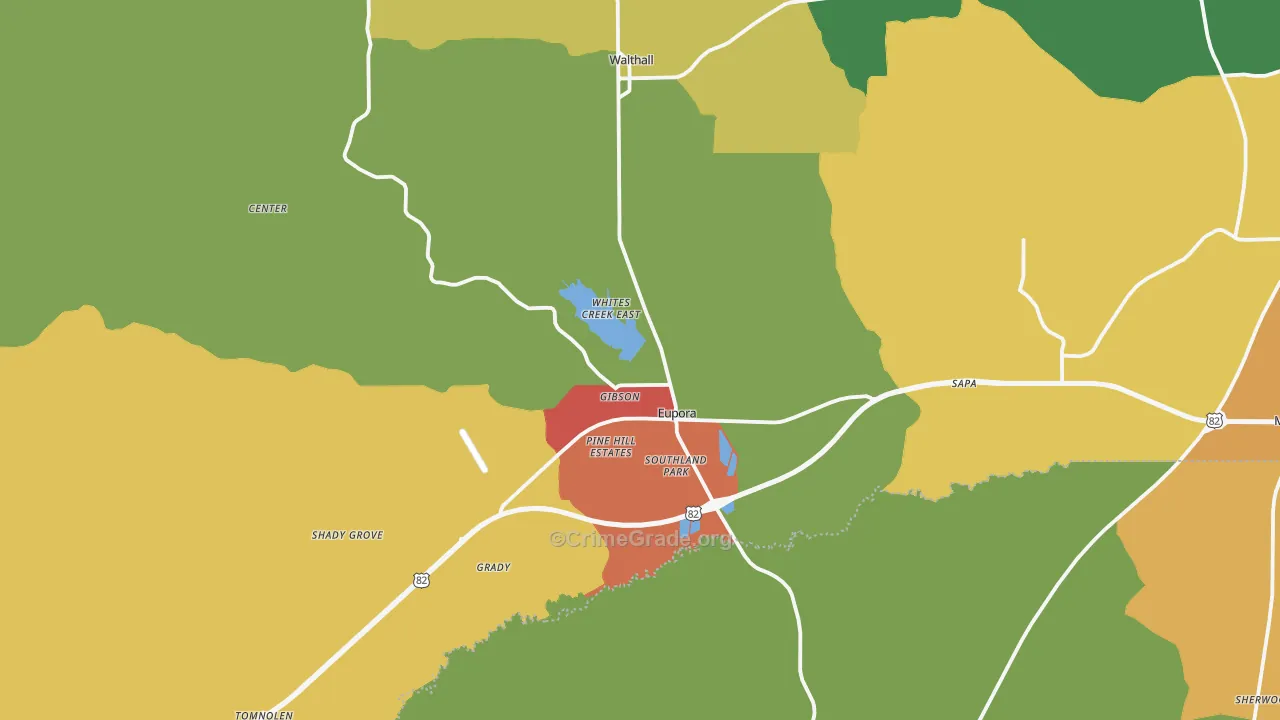 Eupora, MS Map of Drug-Related Crime Rates