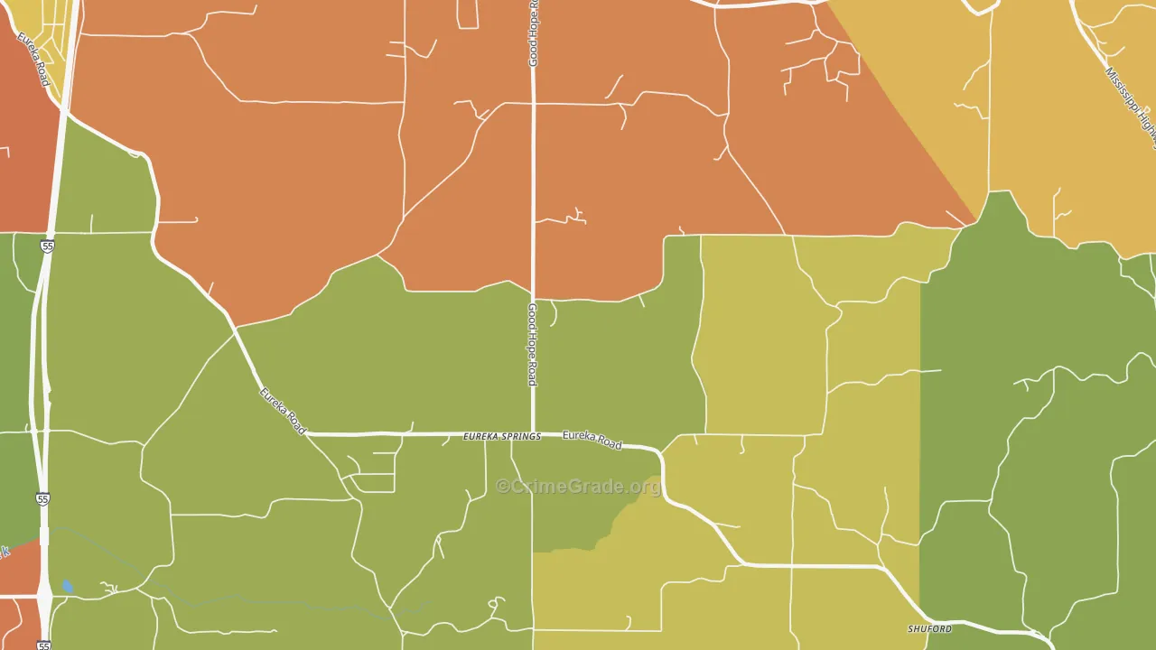 Eureka Springs, MS Map of Drug-Related Crime Rates