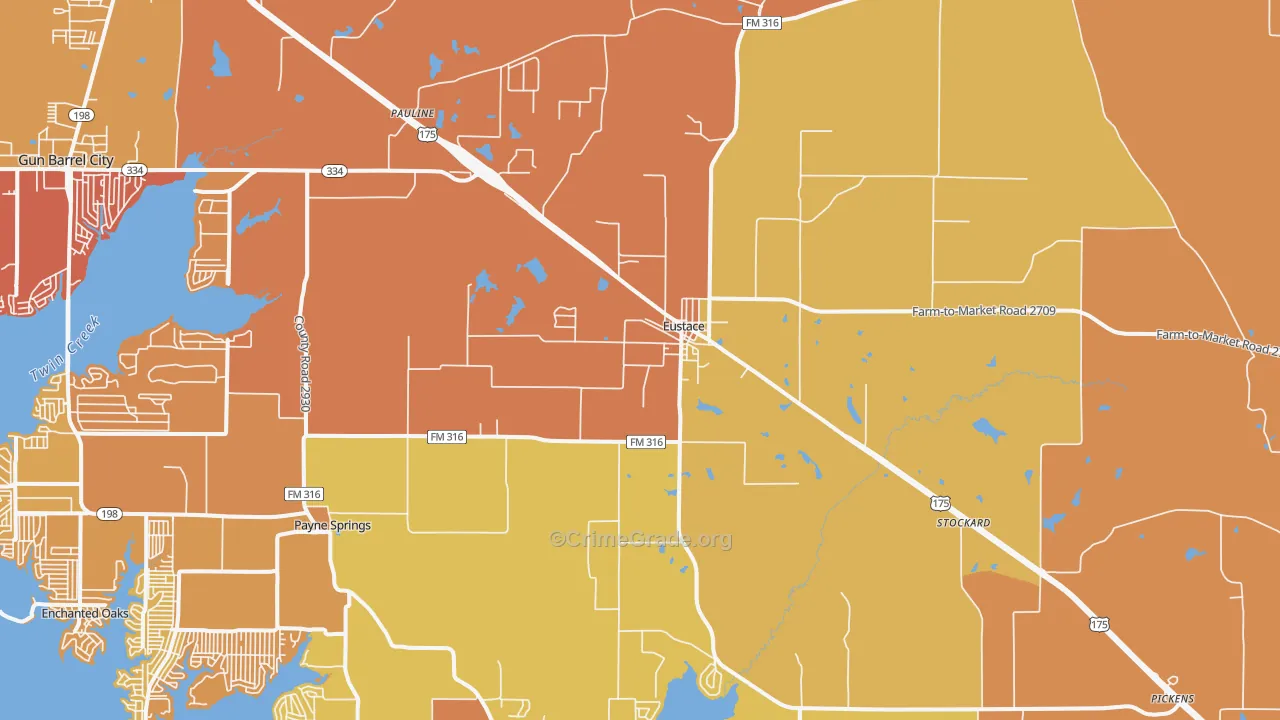 Eustace, TX Map of Drug-Related Crime Rates