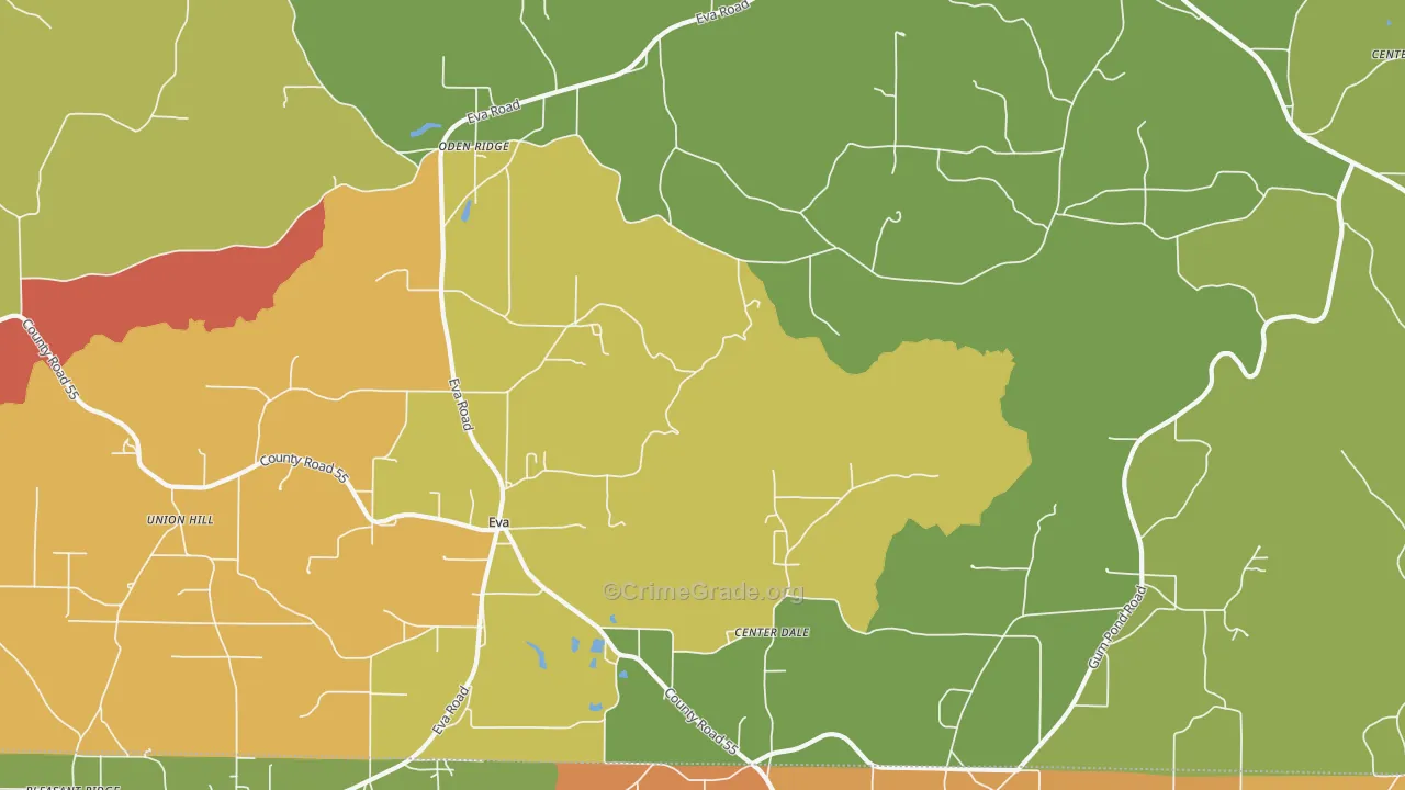 Eva, AL Map of Drug-Related Crime Rates