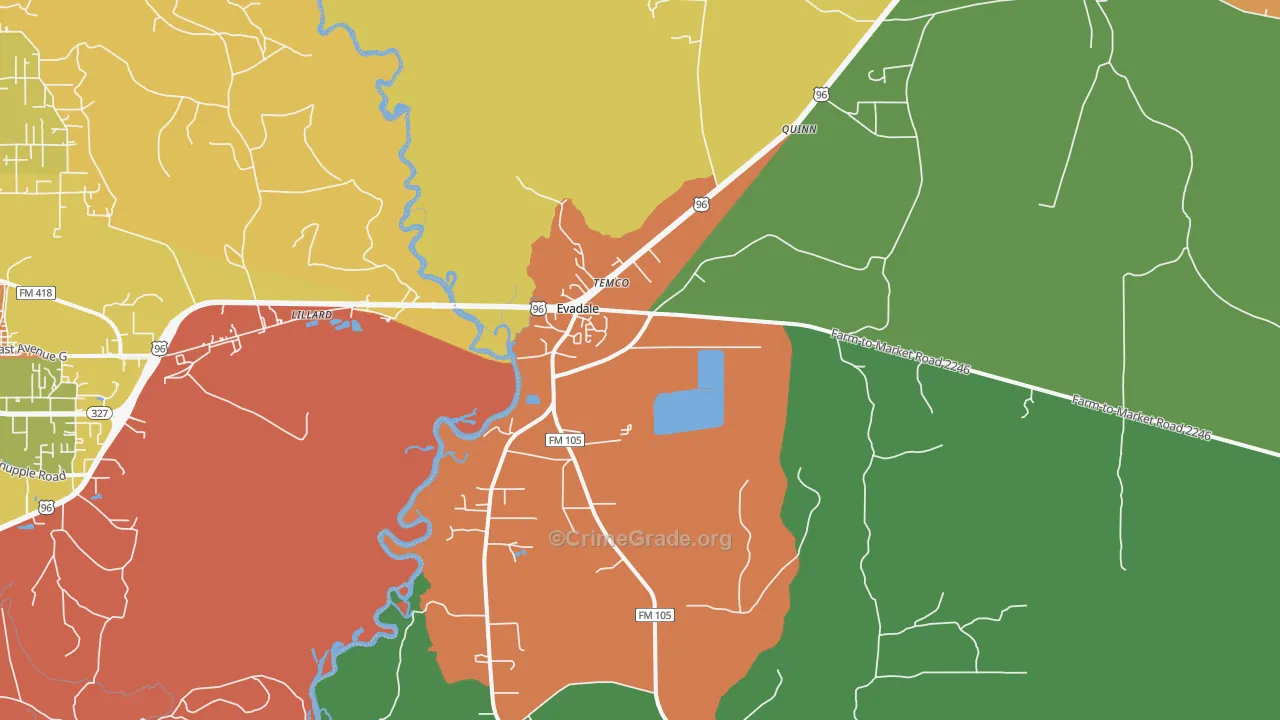 Evadale, TX Map of Drug-Related Crime Rates