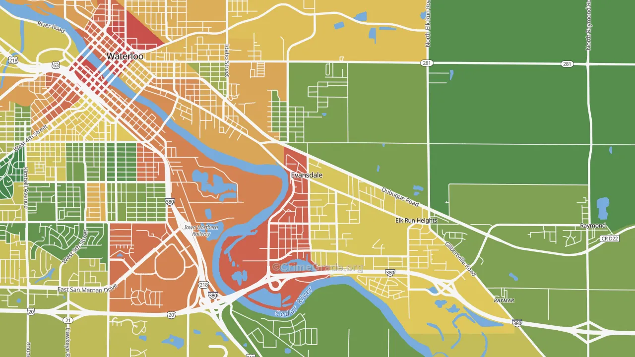 Evansdale, IA Map of Drug-Related Crime Rates