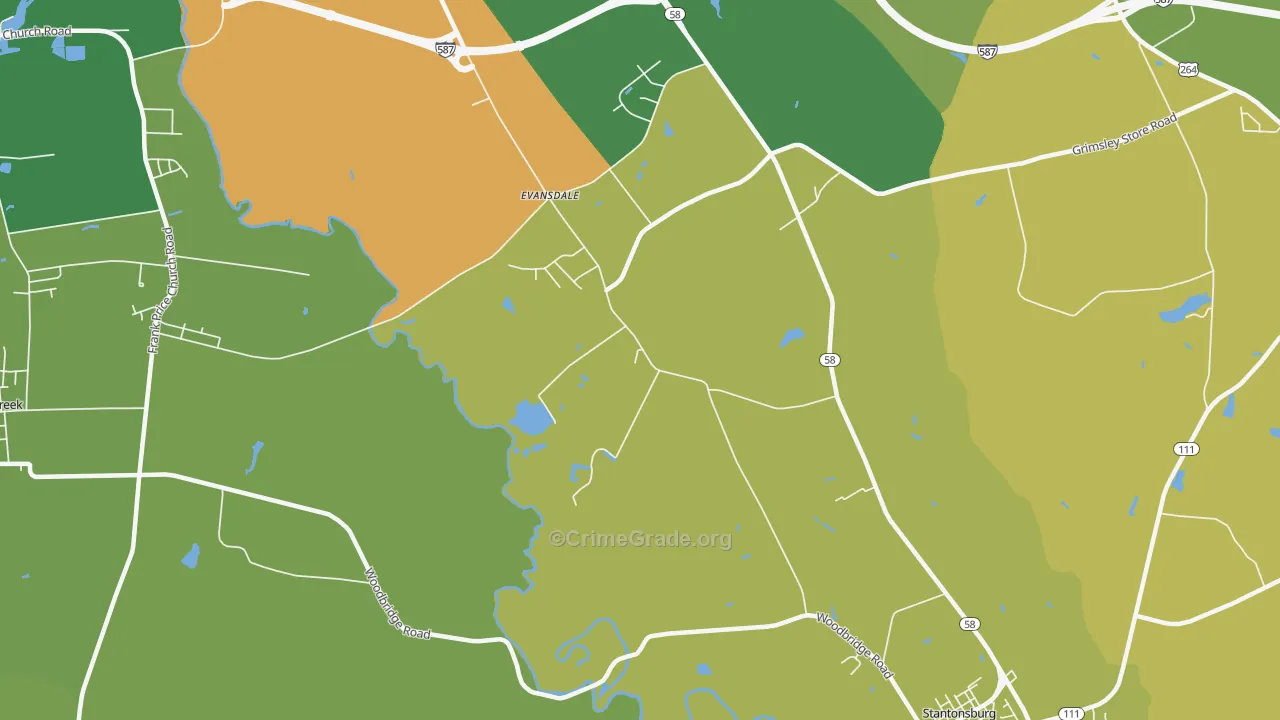 Evansdale, NC Map of Drug-Related Crime Rates