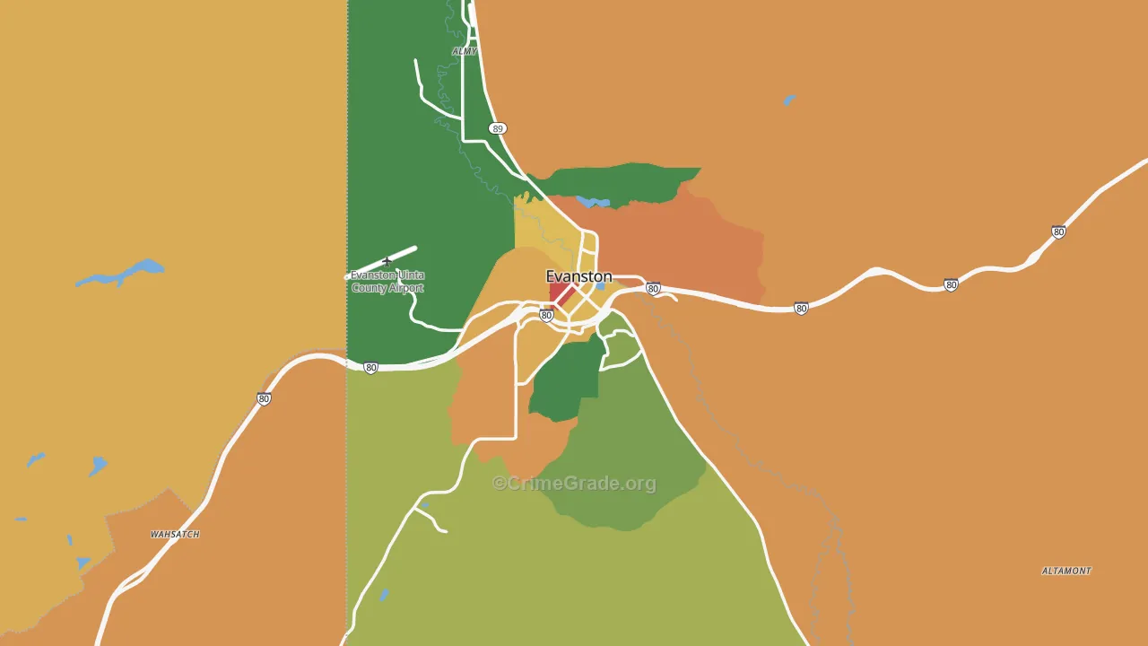 Evanston, WY Map of Drug-Related Crime Rates