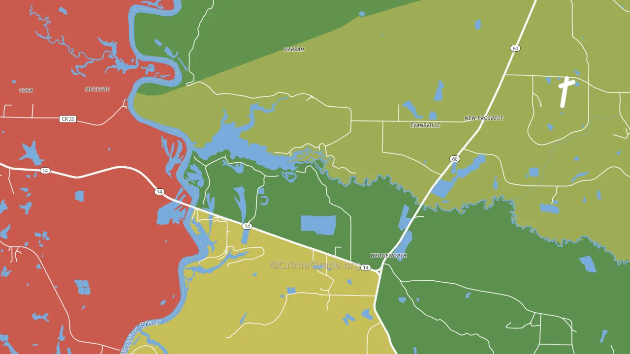 Evansville, AL Map of Drug-Related Crime Rates