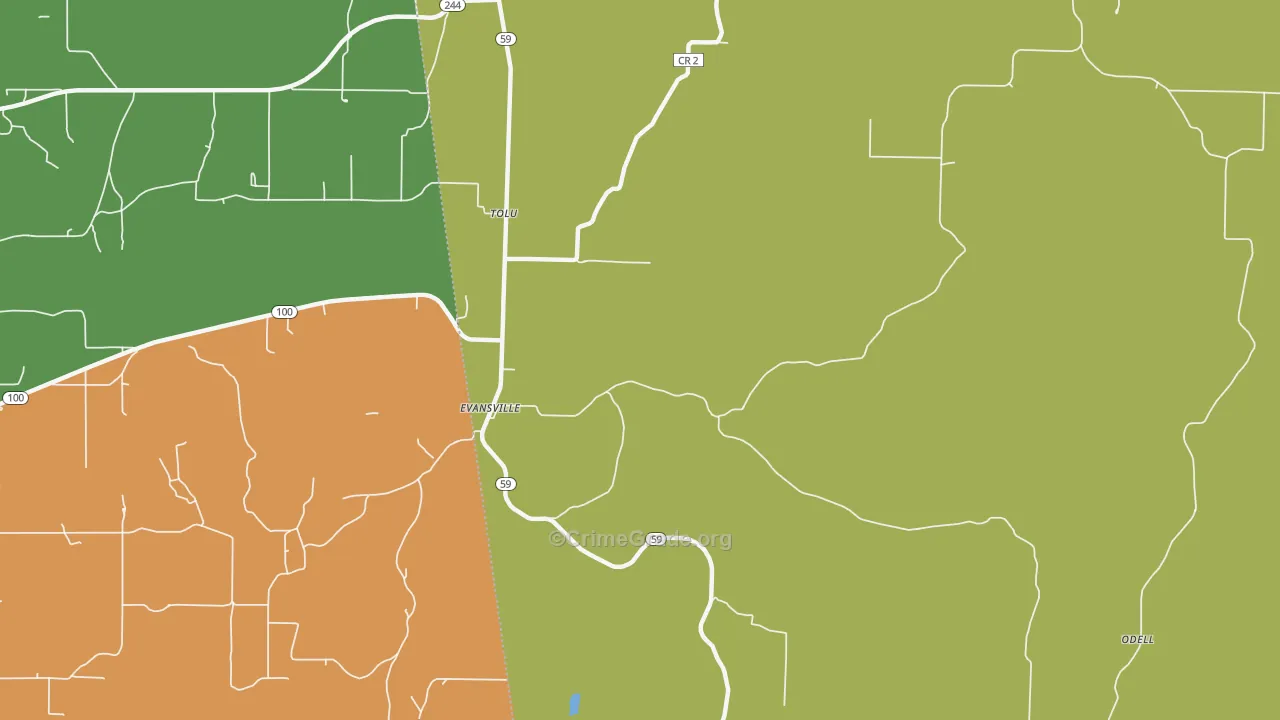 Evansville, AR Map of Drug-Related Crime Rates