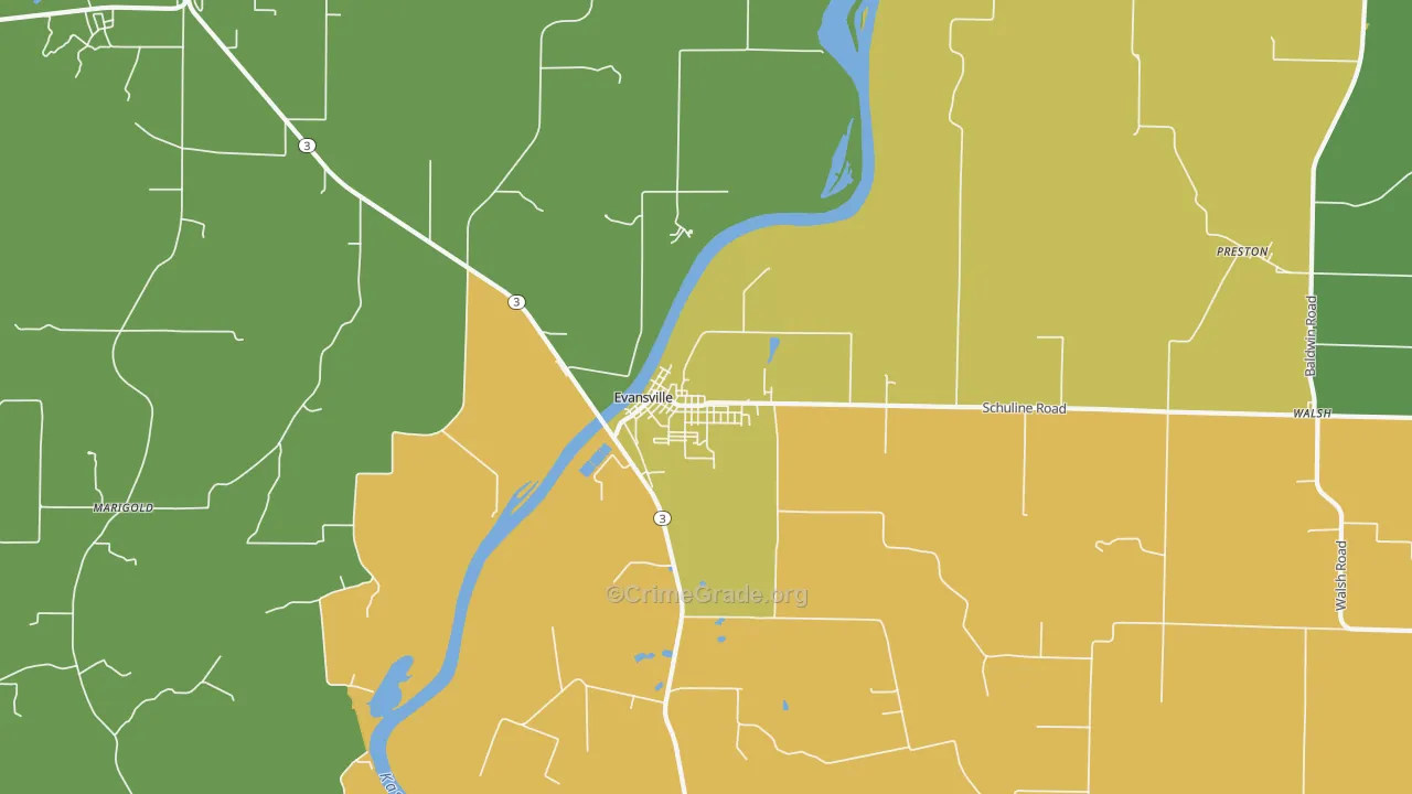 Evansville, IL Map of Drug-Related Crime Rates