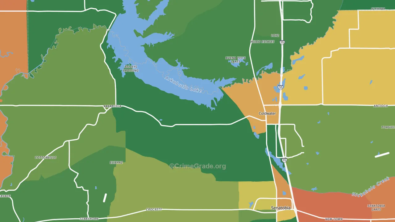 Evansville, MS Map of Drug-Related Crime Rates