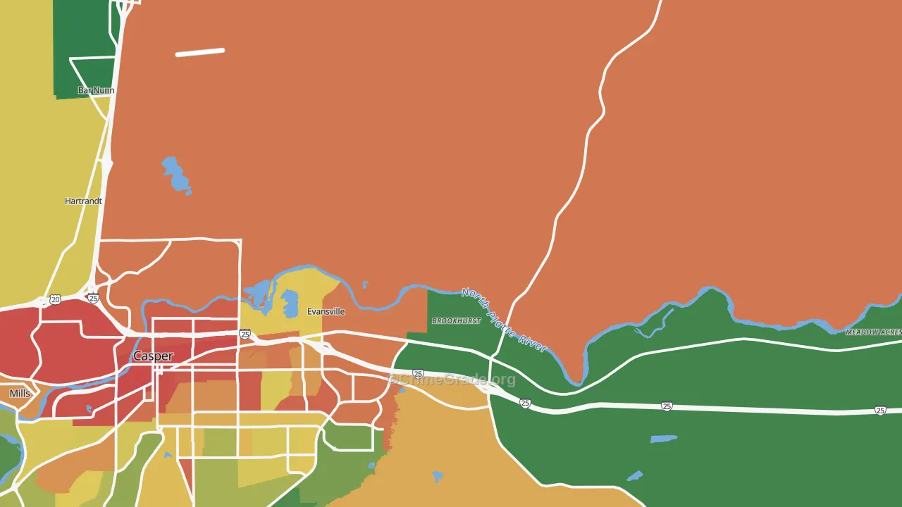 Evansville, WY Map of Drug-Related Crime Rates