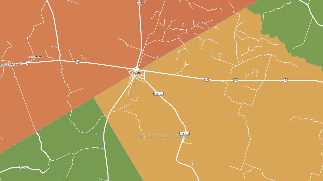 Evant, TX Map of Drug-Related Crime Rates
