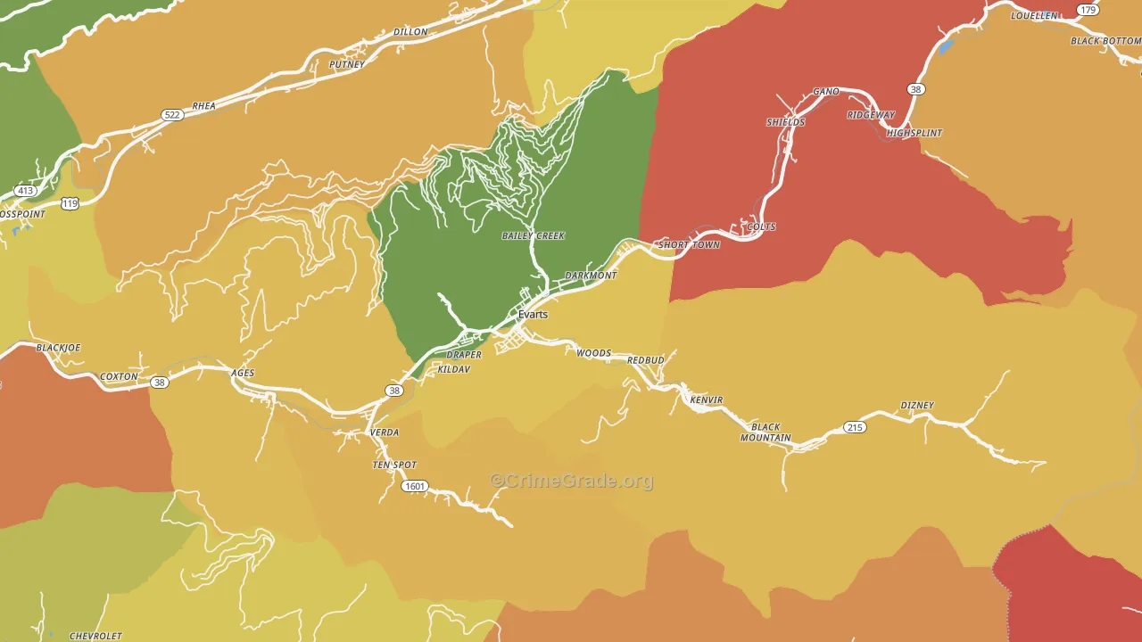 Evarts, KY Map of Drug-Related Crime Rates