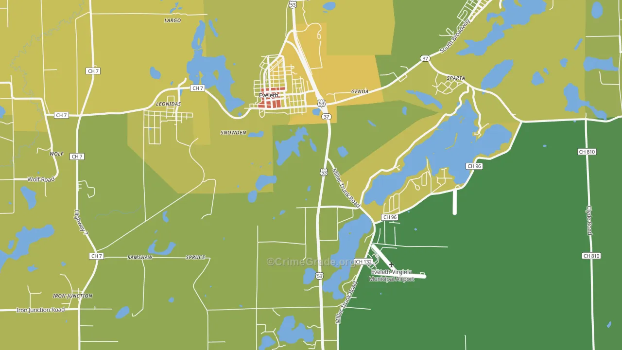 Eveleth, MN Map of Drug-Related Crime Rates