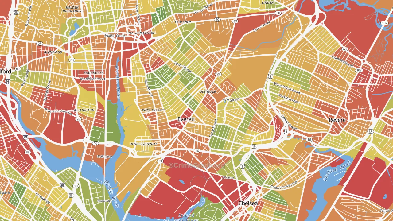 Everett, MA Map of Drug-Related Crime Rates