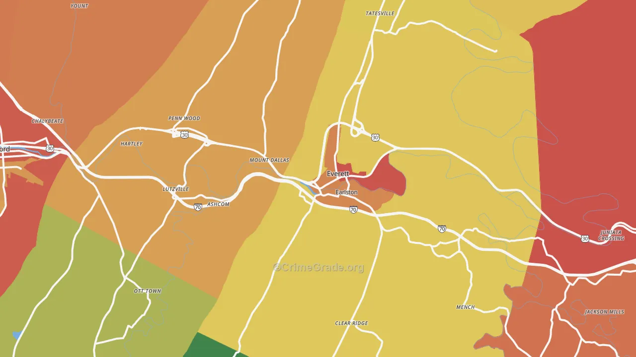 Everett, PA Map of Drug-Related Crime Rates