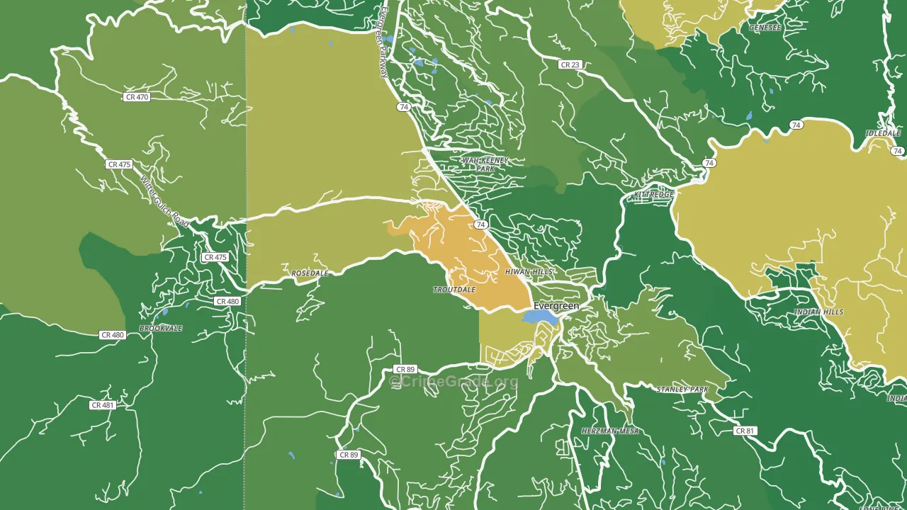 Evergreen, CO Map of Drug-Related Crime Rates