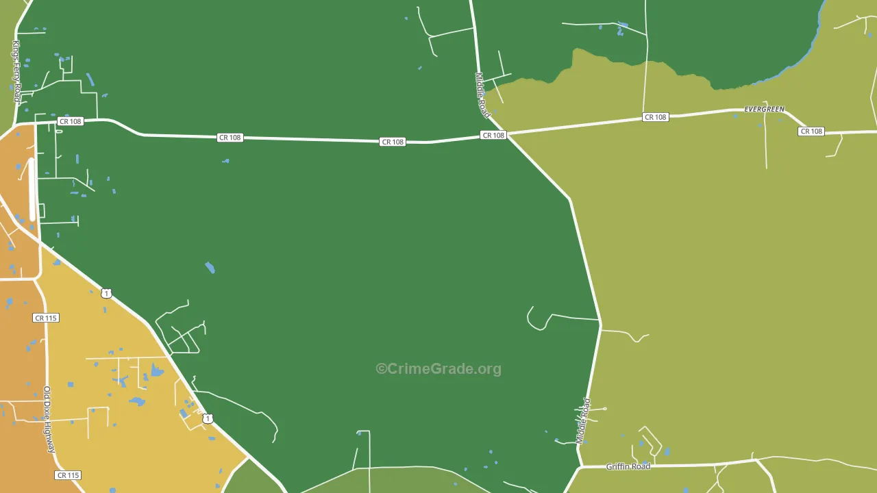 Evergreen, FL Map of Drug-Related Crime Rates