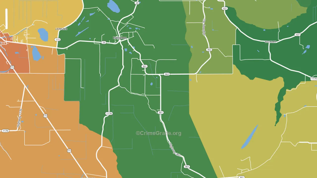 Evergreen, LA Map of Drug-Related Crime Rates