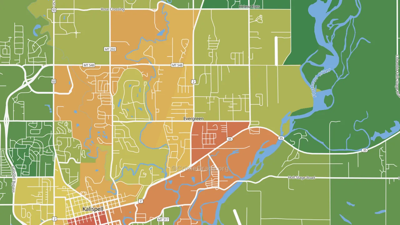 Evergreen, MT Map of Drug-Related Crime Rates