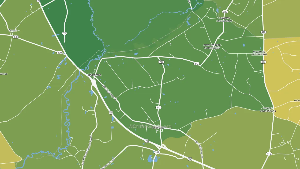 Evergreen, NC Map of Drug-Related Crime Rates