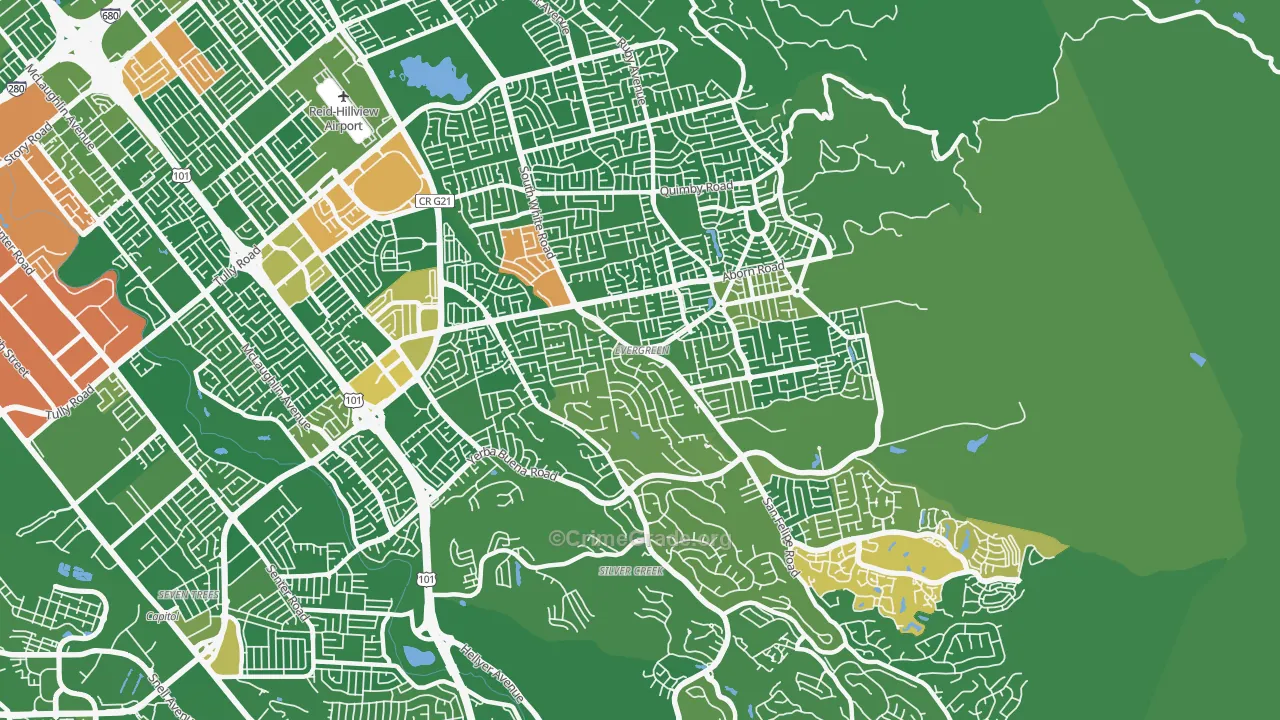 Evergreen, San Jose, CA Map of Drug-Related Crime Rates
