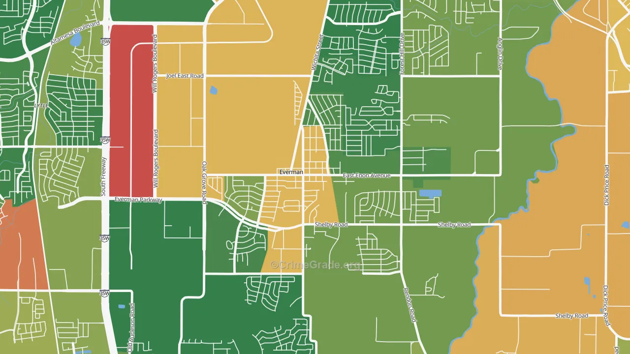 Everman, TX Map of Drug-Related Crime Rates