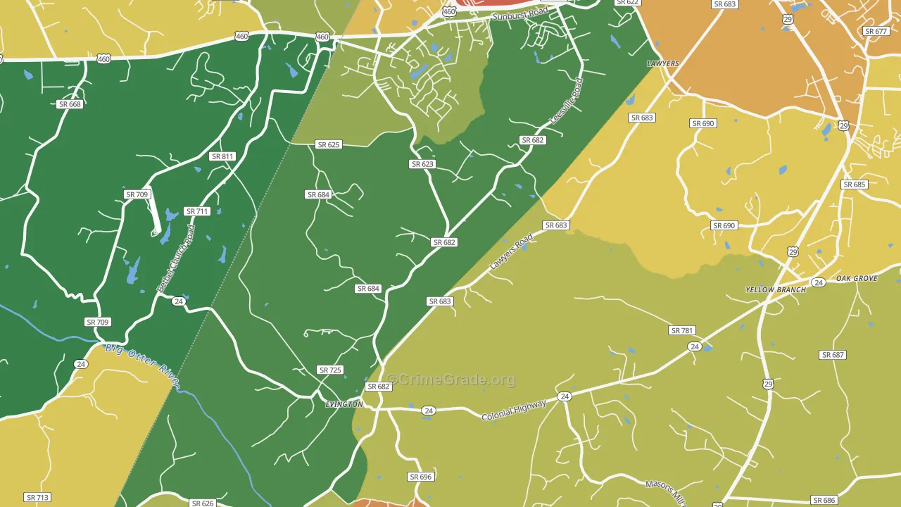 Evington, VA Map of Drug-Related Crime Rates