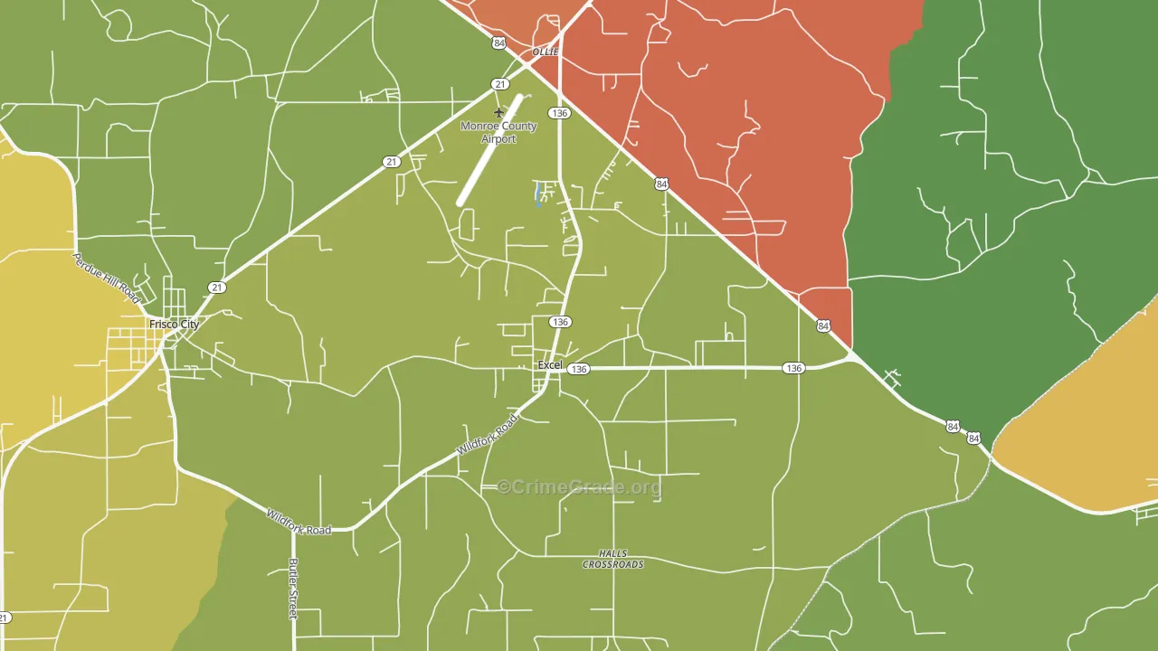 Excel, AL Map of Drug-Related Crime Rates
