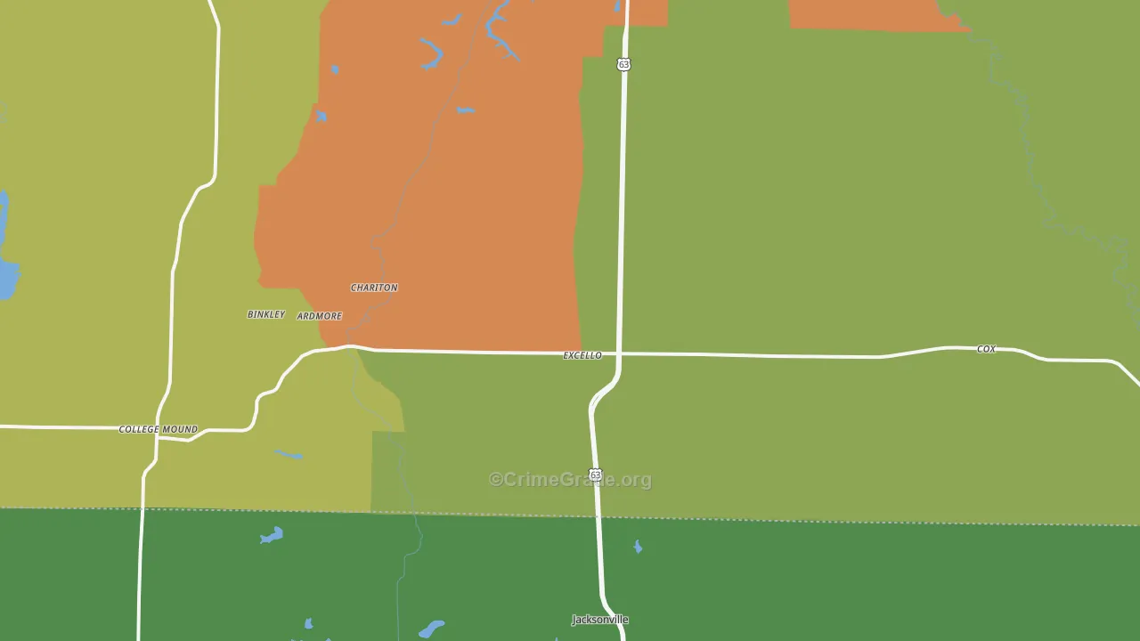 Excello, MO Map of Drug-Related Crime Rates